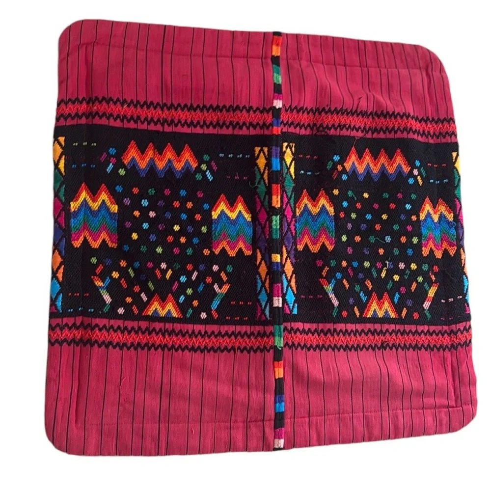 Vintage Handmade Guatemalan Textile Decorative Pillow Cover W Pillow 28”x28”